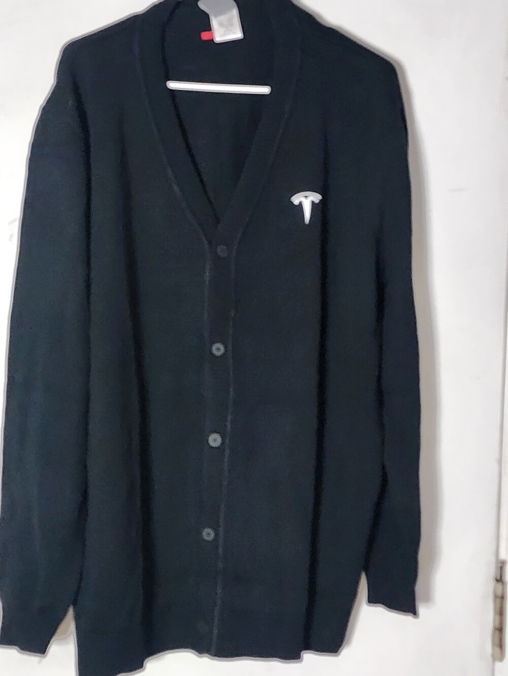 Tesla Men's Dark Blue Button-Front V-Neck Cardigan with White Logo